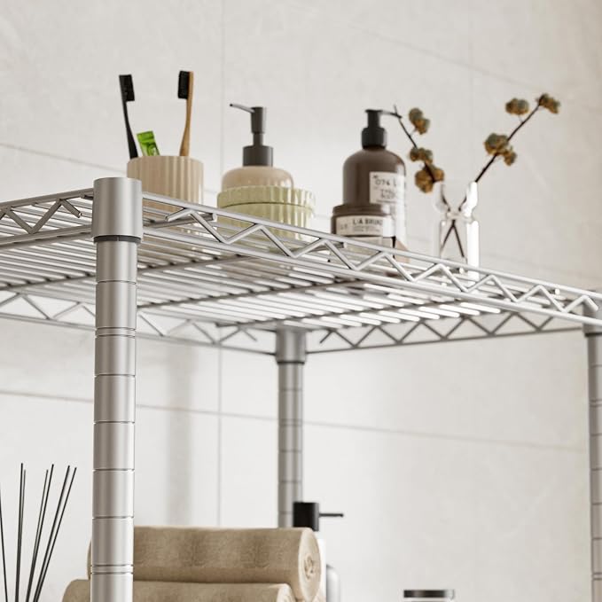 4 Tier Shelves Storage Shelf Wire Closet Bathroom Organizers Metal Pantry - Image 5