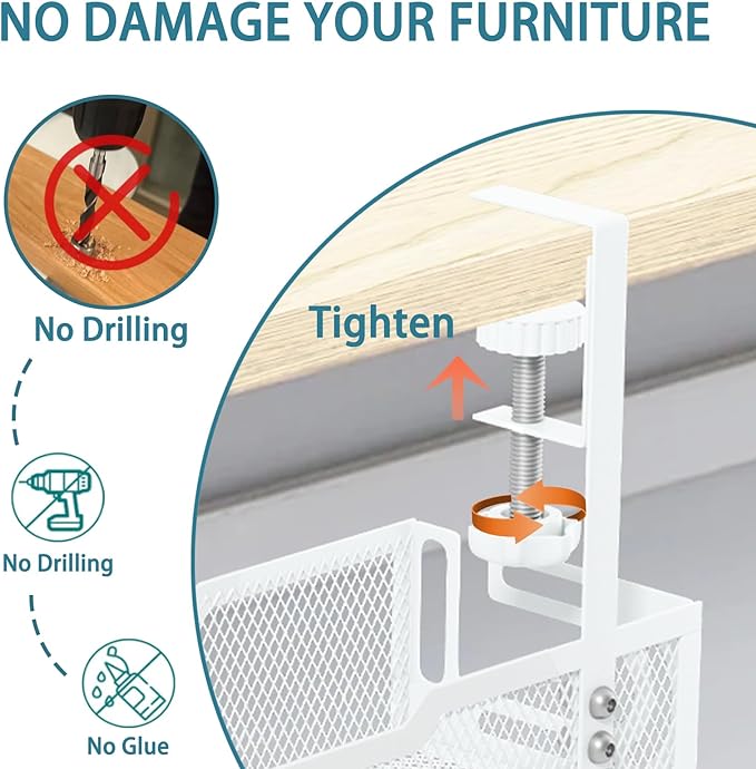 Under Desk Cable Management Tray, No Drill Mesh Desk Cable Tray, Wire - Image 8