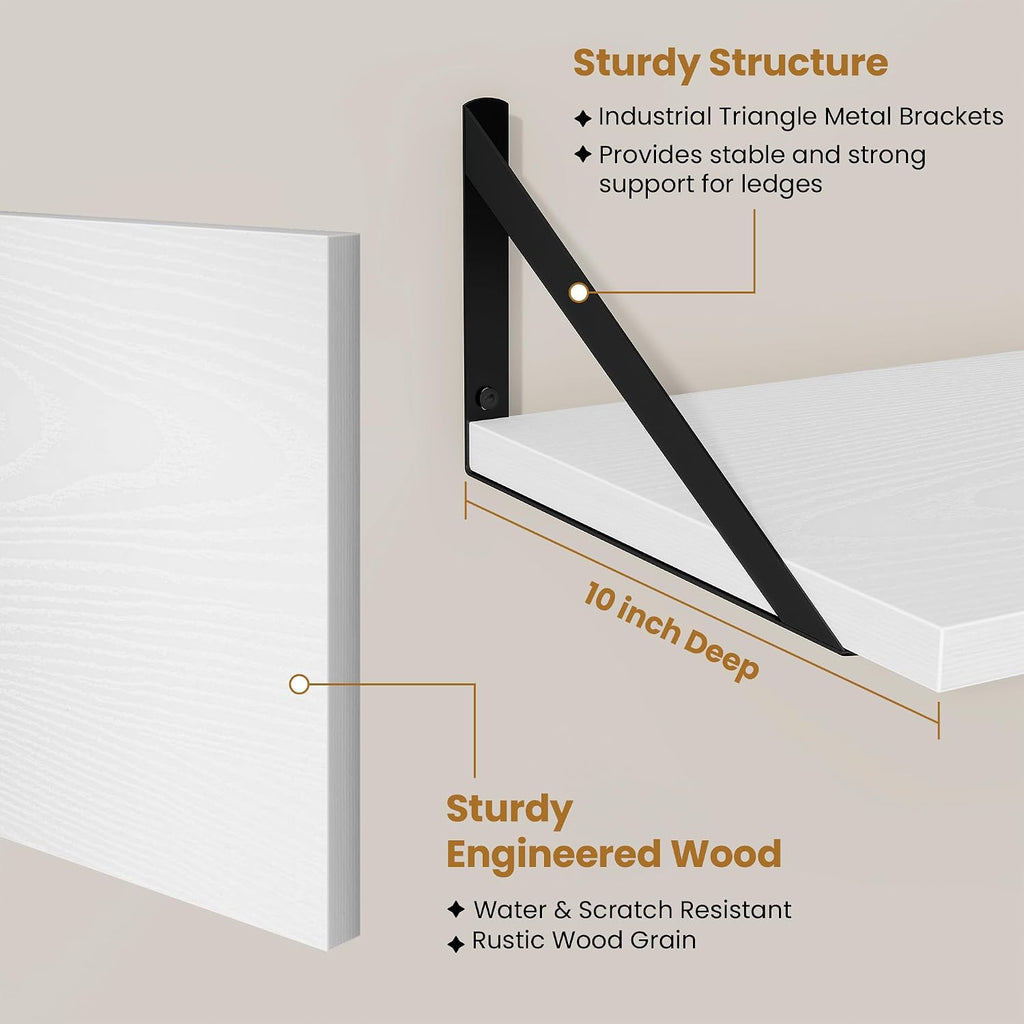 Deep Floating Shelves,16" Wx10 D Floating Shelves for Wall Set of