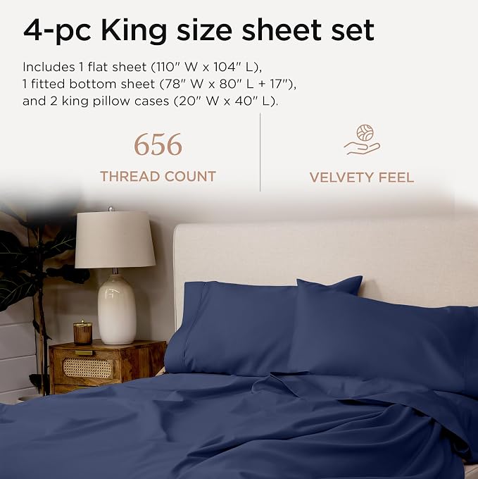 Threadmill American Supima King Size Sheets Set | 656 Thread Count 4 Piece - Image 2