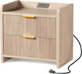 Fluted Nightstand with Charging Station, 23.6" Modern Night Stand with 2 Drawers by SEPTBOT