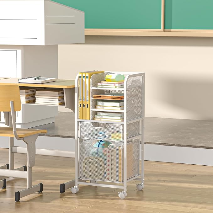 Rolling File Cart with 2 Drawers, Letter-Size File Storage with Wheels - Image 8