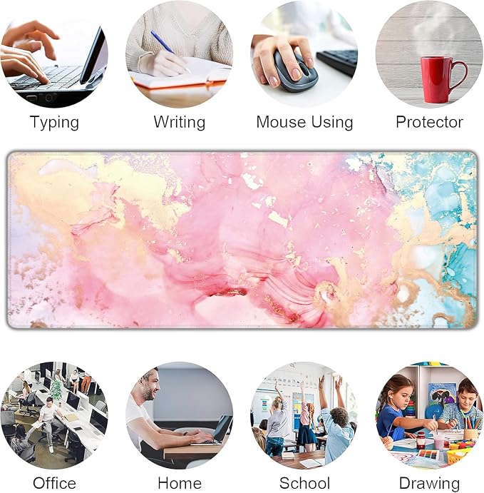Cute Pink Marble Large Mouse Pad, Gaming Keyboard Desk Pad, Extended Mouse Mat - Image 7