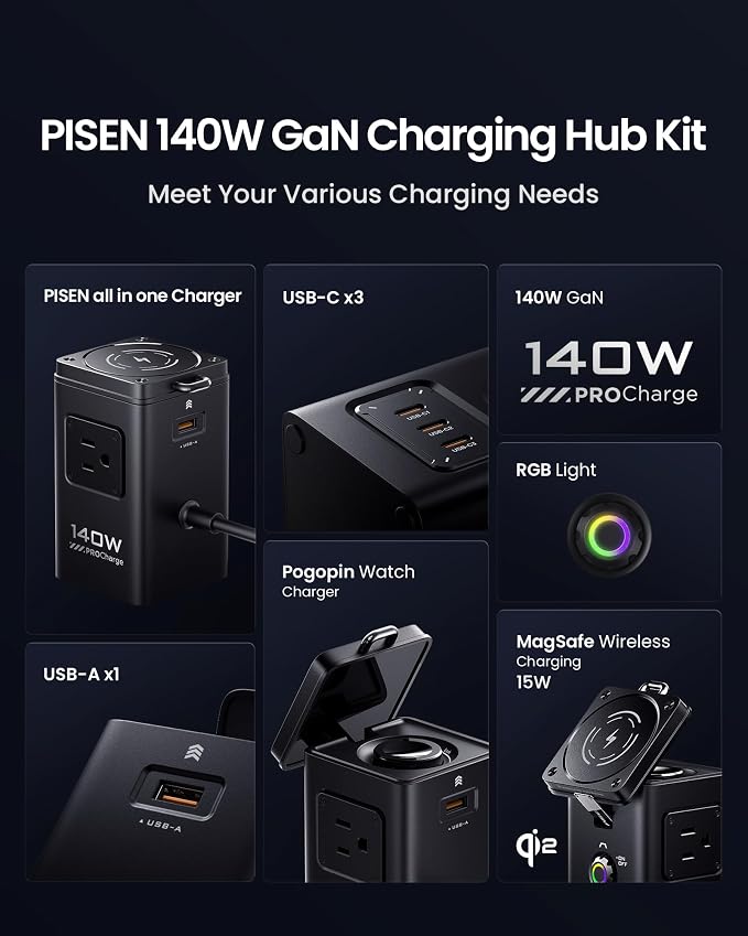 PISEN 8-in-1 Mag-Safe Charger Stand - 140W Charging Station - Image 5