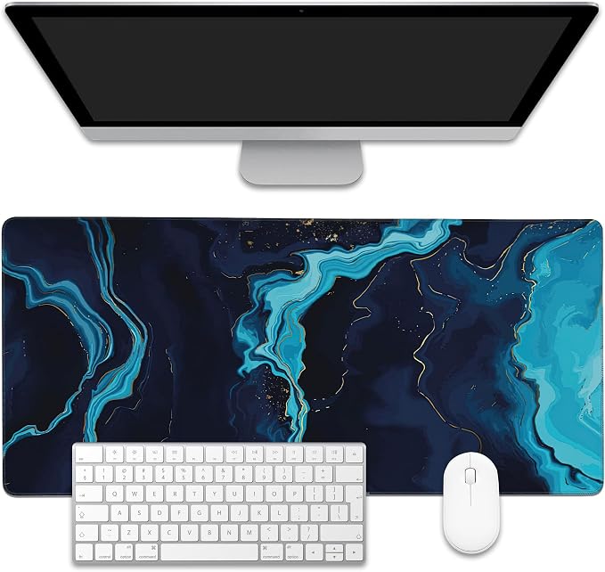 Blue Marble Desk Mat, Large Gaming Mouse Pad, Non-Slip Rubber Base Desk Pad by EOBKLAX