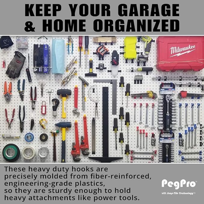 PegPro® J Hooks Kit for Standard “Wood Fiber” pegboard – Durable Plastic - Image 3