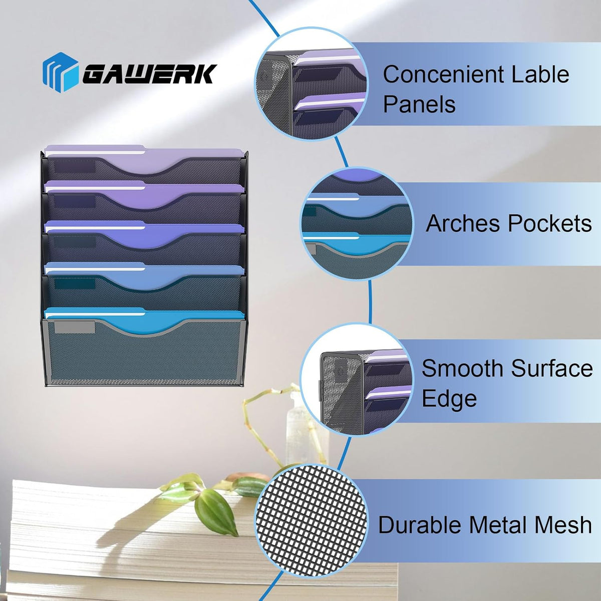 5 Tier Hanging Wall File Organizer, Mesh Mail Paper Orgnization