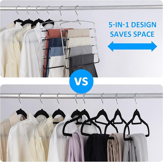 Pants Hangers 3 Pieces, 5 Tier Closet Organizers and Storage Clothes Hanger - Image 3