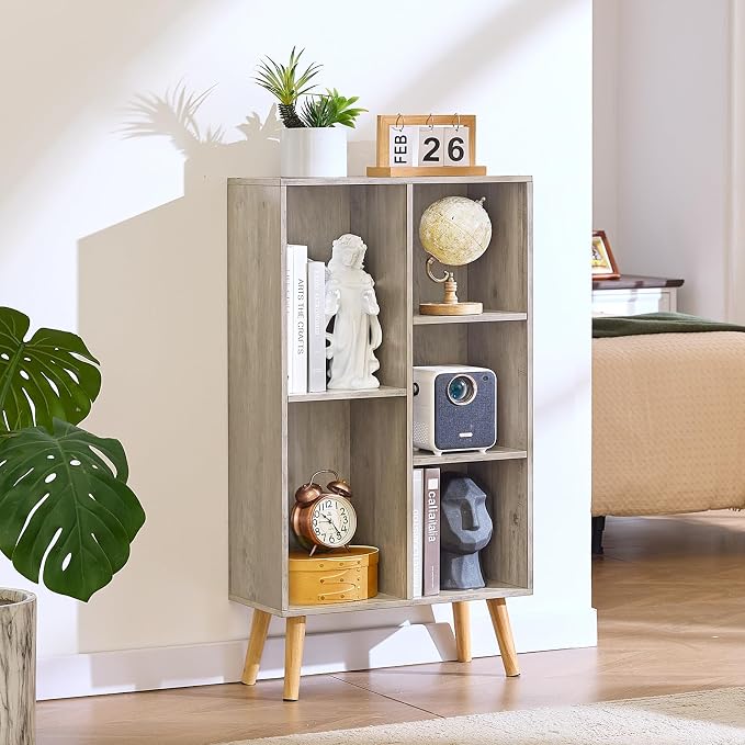 5 Cube Small Bookshelf, 3 Tier Mid-Century Modern Bookcase - Image 7