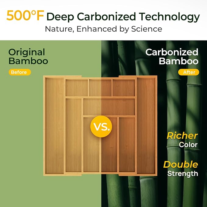 6-Piece Bamboo Drawer Organizer Set, 2.2" Deep Multi-Use Organizers - Image 4
