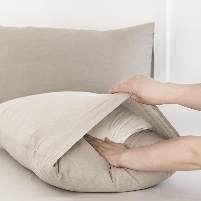 MooMee Bedding Pillowcases Pack of 2 100% Washed Cotton Linen Like Textured - Image 4