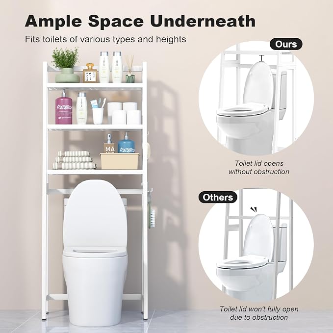 VASMIA Over The Toilet Storage, Bamboo 3-Tier Bathroom Organizer Over Toilet - Image 7
