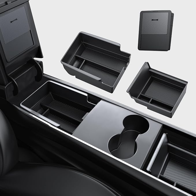 BASENOR 3PCS Tesla Model Y Model 3 Center Console Organizer Armrest Hidden by BASENOR