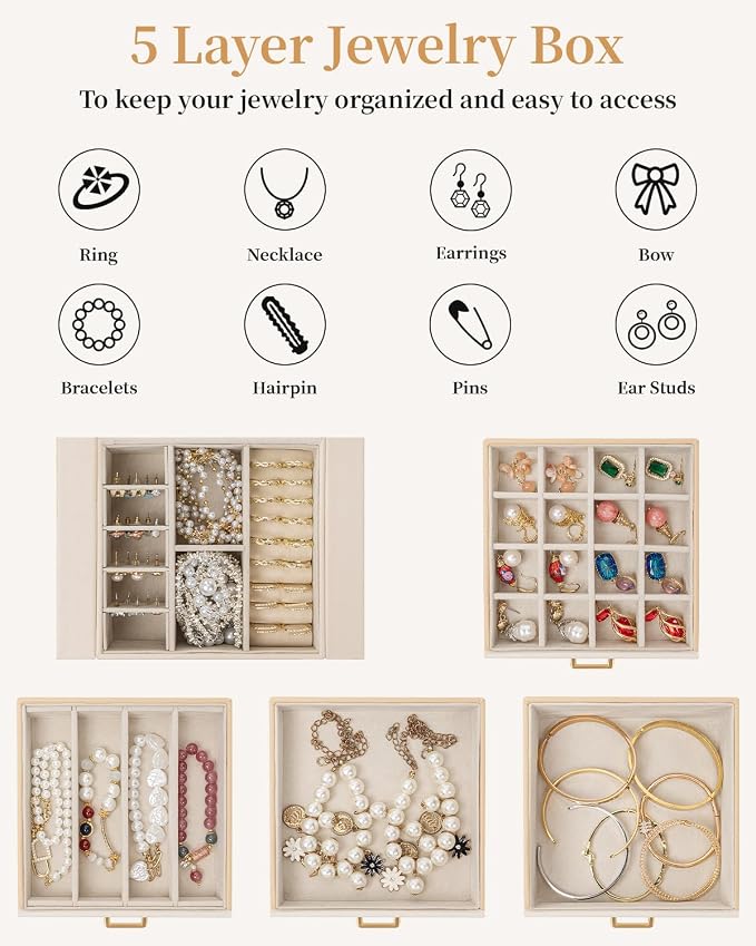 TORIBIO Jewelry Box for Women, Leather Jewelry Organizer - Image 4