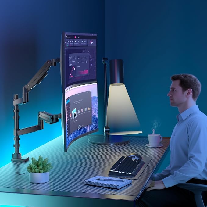 WALI Dual Monitor Mount for Ultrawide Heavy Duty Curved Monitor Stacking - Image 9