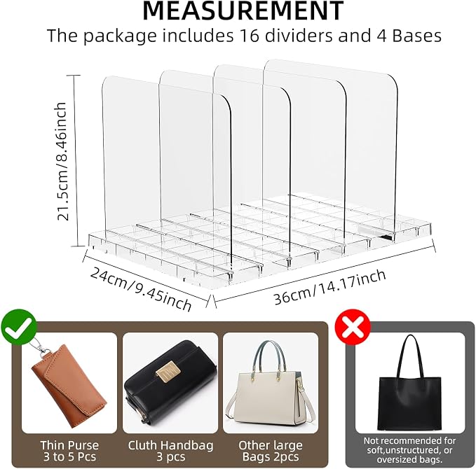 Bag & Purse Organizer for Closet Shelf Stackable Acrylic Shelf Dividers for - Image 6