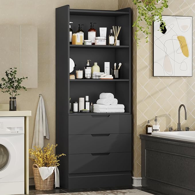 DICTAC Bookcase Set of 2 with 3 Drawers 73.23'' Bookshelf Storage Cabinets with - Image 8