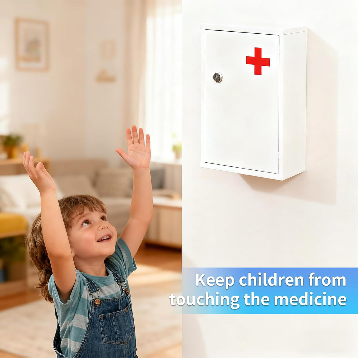 Wall Mount Locking Medicine Cabinet, Compact Steel First Aid Organizer