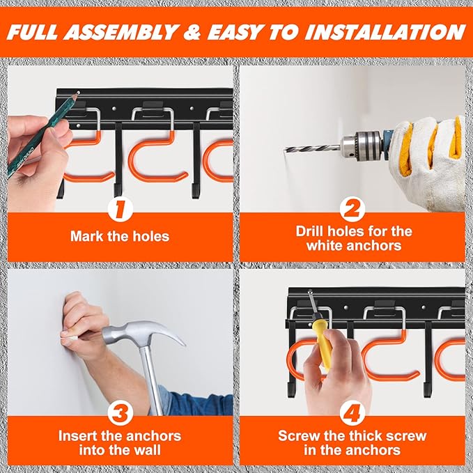34'' All Metal Garden Tool Organizer Wall Mount Garage Organizers and Storage - Image 5