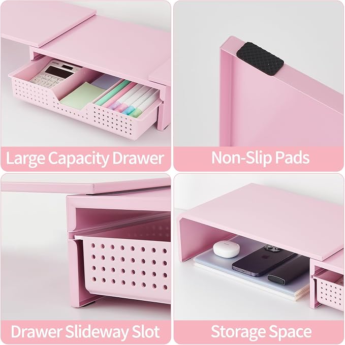 Dual Monitor Stand Riser with Drawer, Desk Organizer and Accessories, Desktop - Image 6