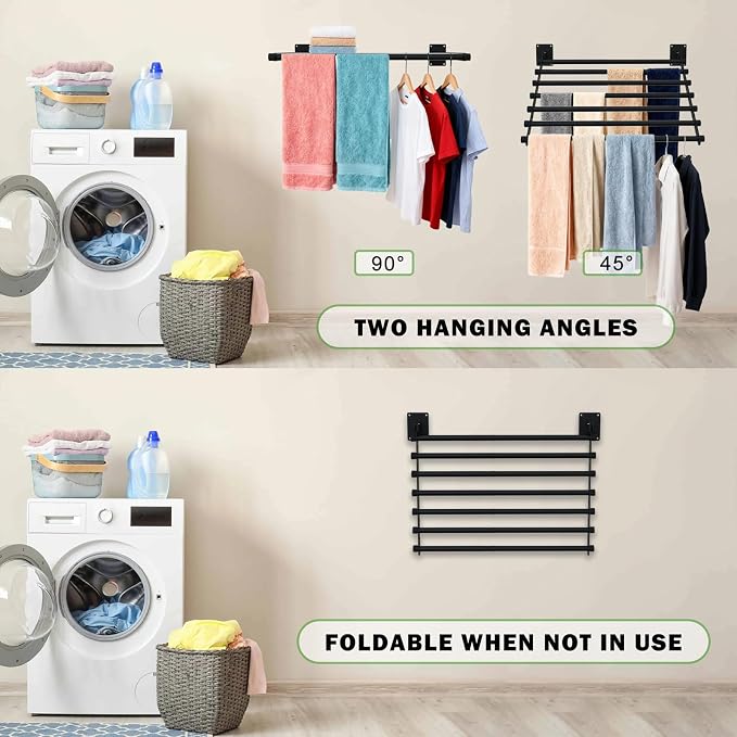 Wall Mounted Drying Rack, 57 Inches Wall Laundry Drying Rack Collapsible Indoor - Image 2
