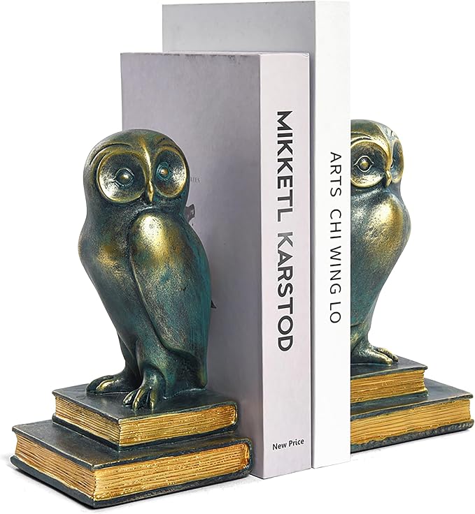 Book Ends for Shelves, Owl Decorative Bookends Bronze Bird Book Stopper Unique by Kakizzy