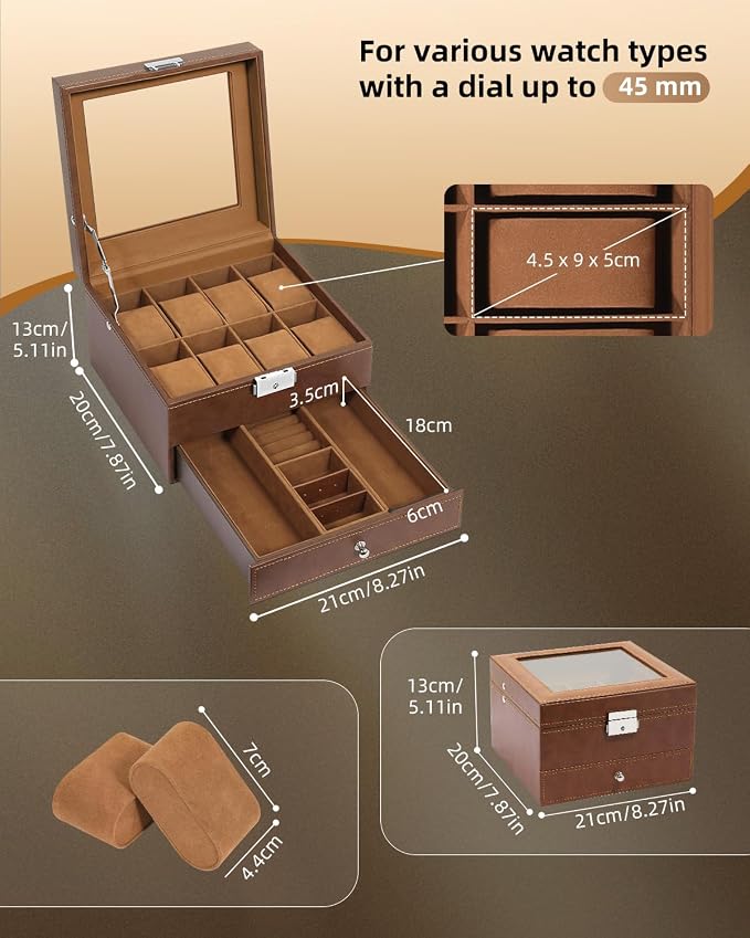 Uten 8-Slot Watch Box, 2-Layers PU Leather Watch Case - Image 6