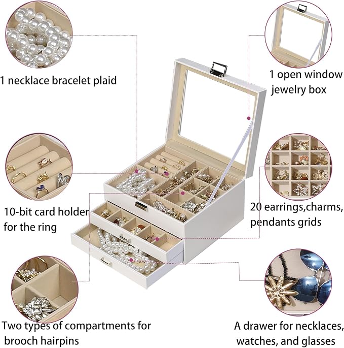 BOOVO Clear Lid Jewelry Box, 3 Layers Jewelry Organizer Large Multi-Functional - Image 3