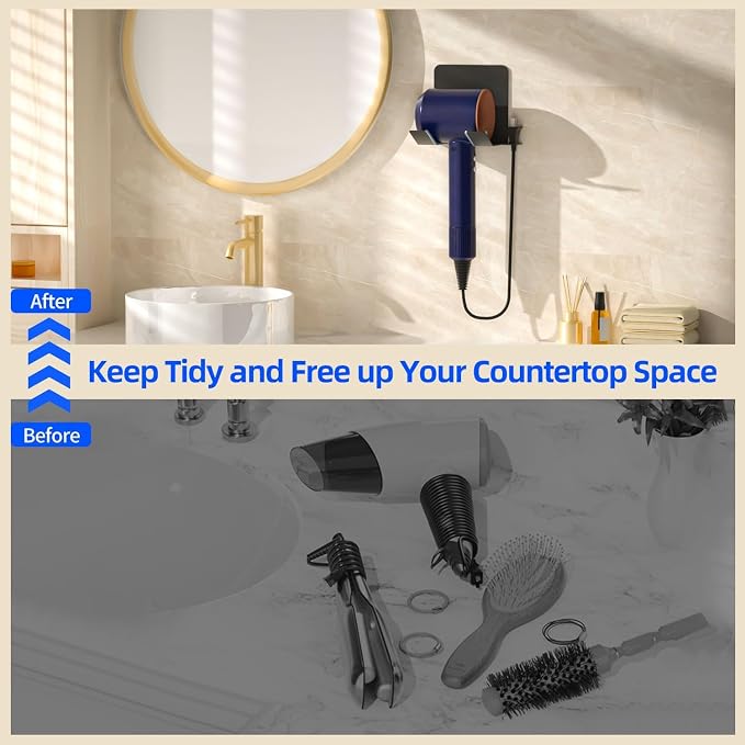 Hair Dryer Holder, Blow Dryer Holder Wall Mounted Hair Tool Organizer Self - Image 6