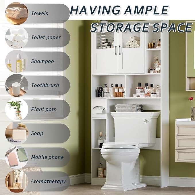 Over Toilet Storage Cabinet, 67 Inch Wall Mounted Tall Cabinet, Freestanding - Image 3