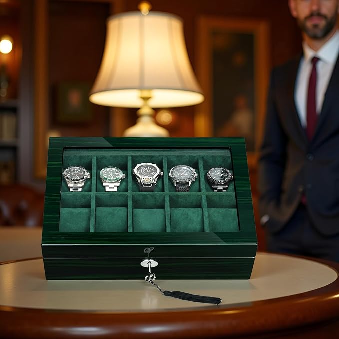 Watch Box for Men 10 Watches Storage Organizer Case, Smart Watch Display - Image 2