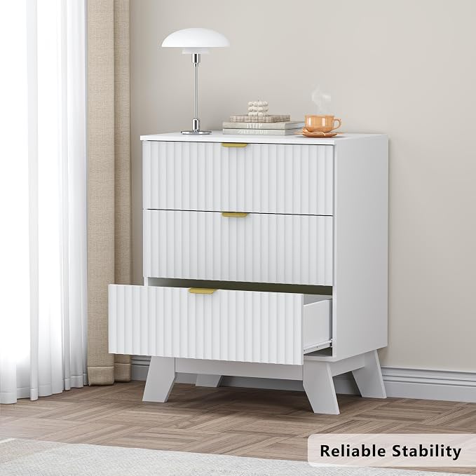 Fluted 3 Drawer Dresser, 30.3" Tall Compact Modern Boho Chest of Drawers - Image 6