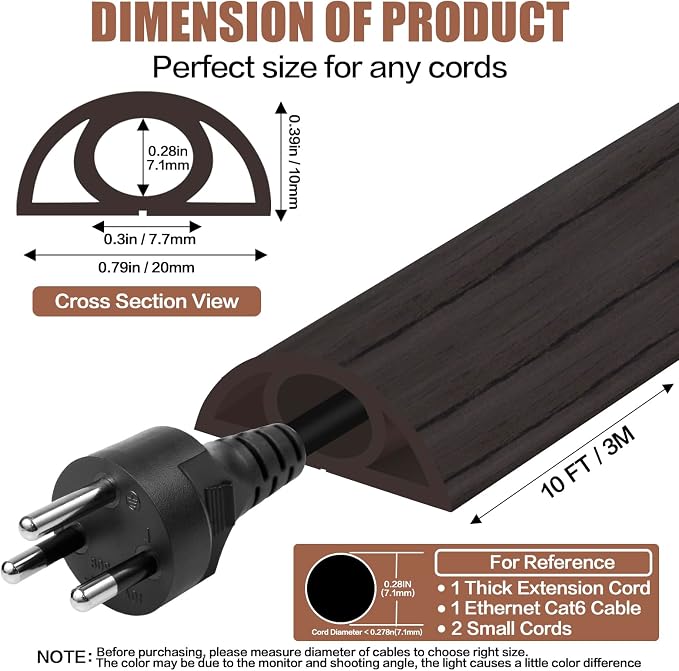 Floor Cord Cover Self Adhesive Cord Hider, 10FT Cable Management, Extension - Image 2