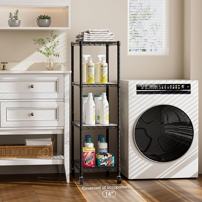 4 Tier Shelves Storage Shelf Wire Closet Bathroom Organizers Metal Pantry - Image 9