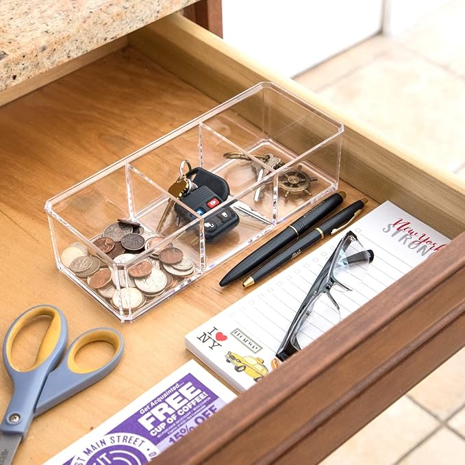 Isaac Jacobs Clear Acrylic 3 Section Organizer- Three Compartment Drawer Tray - Image 5