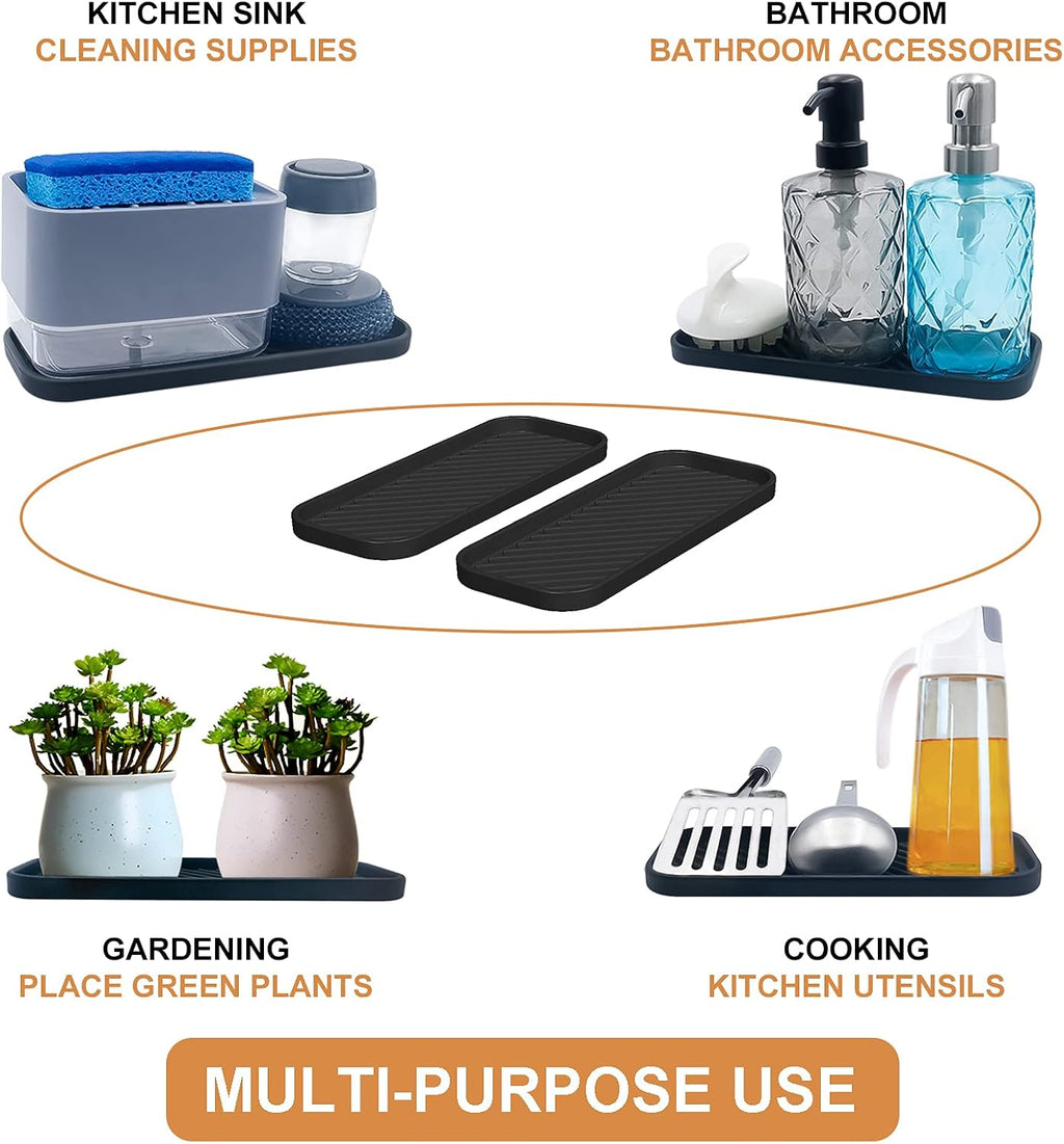Silicone Organizer Tray, Soap and Sponge Holder for Kitchen Sink