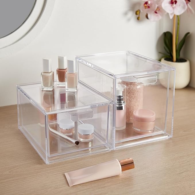 STORi Audrey Stackable Clear Bin Plastic Organizer Drawers | 2 Piece Set | - Image 7
