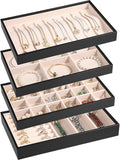 LANDICI Stackable Jewelry Organizer Trays 4 Set, PU Leather Jewelry Organizer by LANDICI
