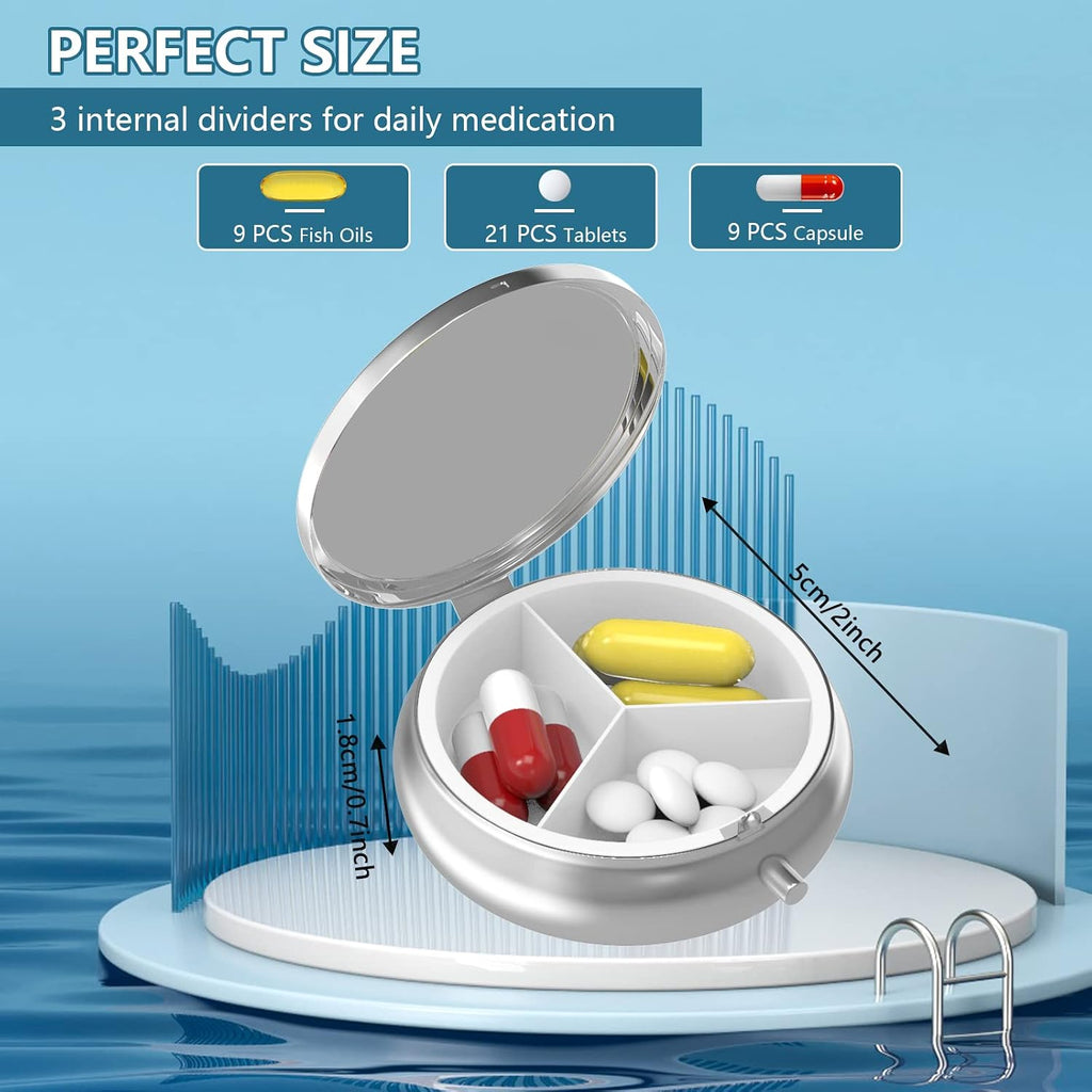 Pill Box 3 Compartment Small Pill Case Pill Organizer for Pocket or
