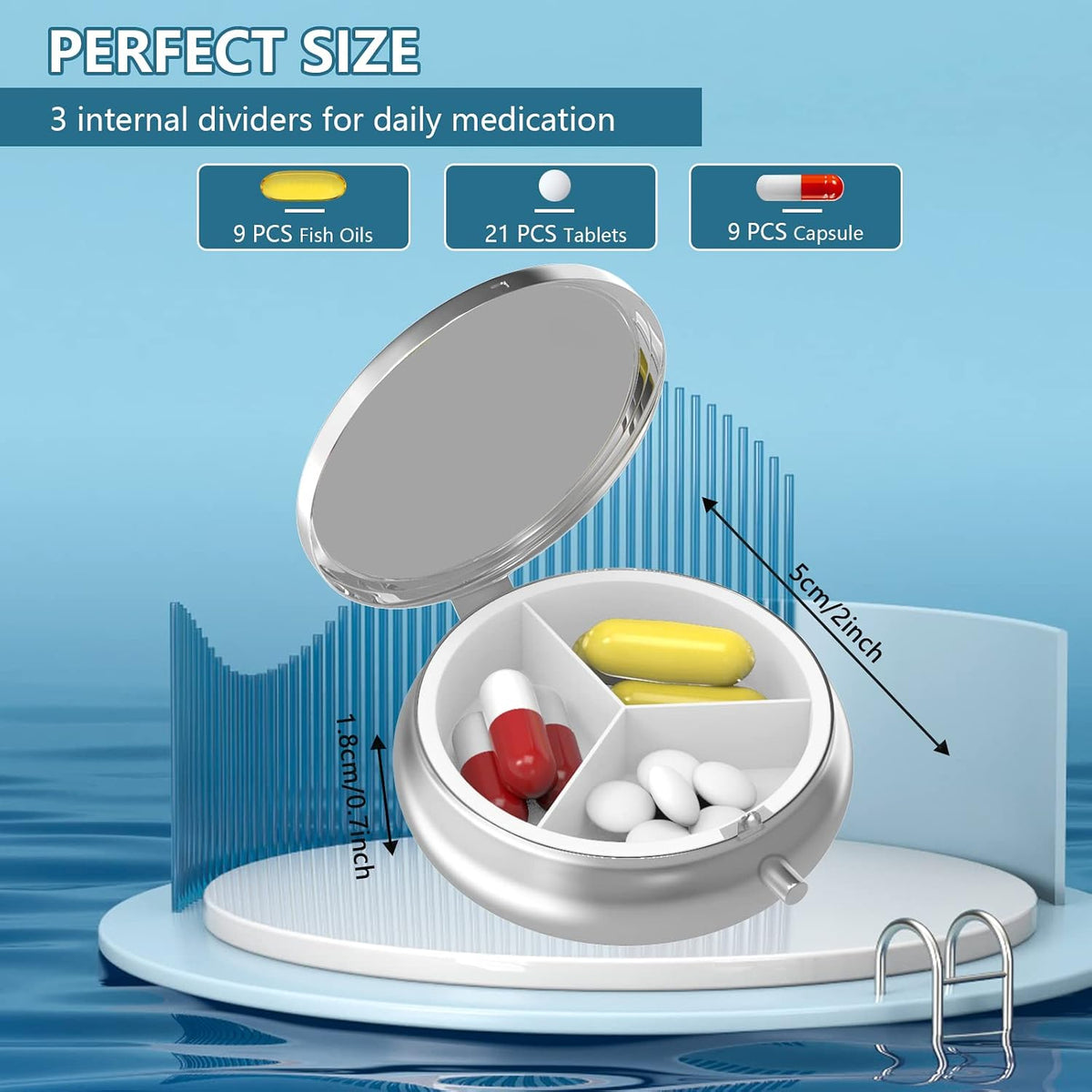 Pill Box 3 Compartment Small Pill Case Pill Organizer for Pocket or