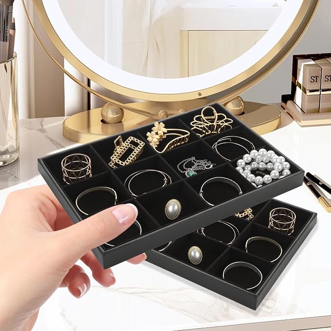 STARVAST 3 Pcs Stackable Velvet Jewelry Organizer Trays, 12 Grids Jewelry - Image 6