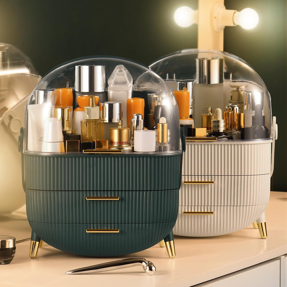 Makeup Organizer,Skincare Organizer with 2 Drawers and Brush Storage