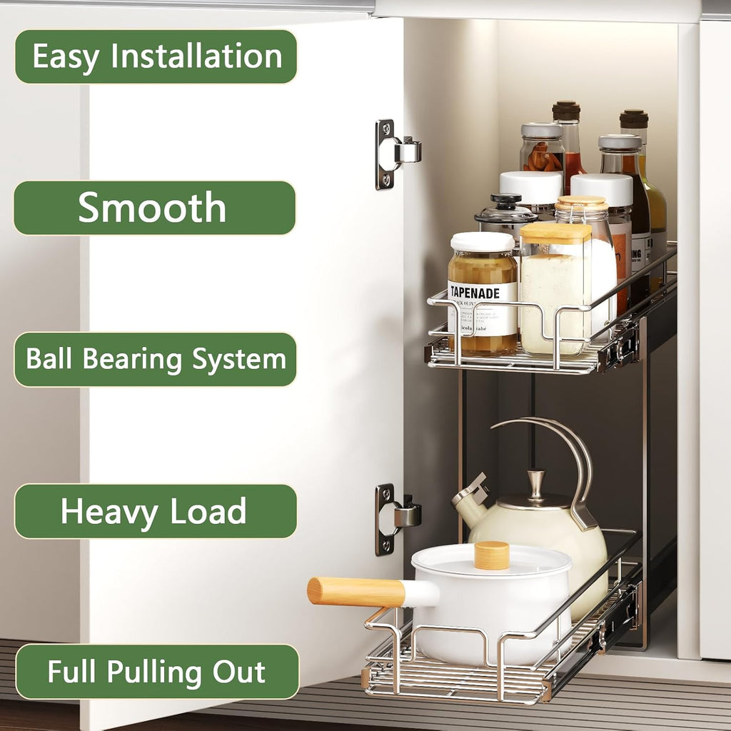2 Tier Individual Pull Out Cabinet Organizer 71⁄2" W x 211⁄2" D, Heavy