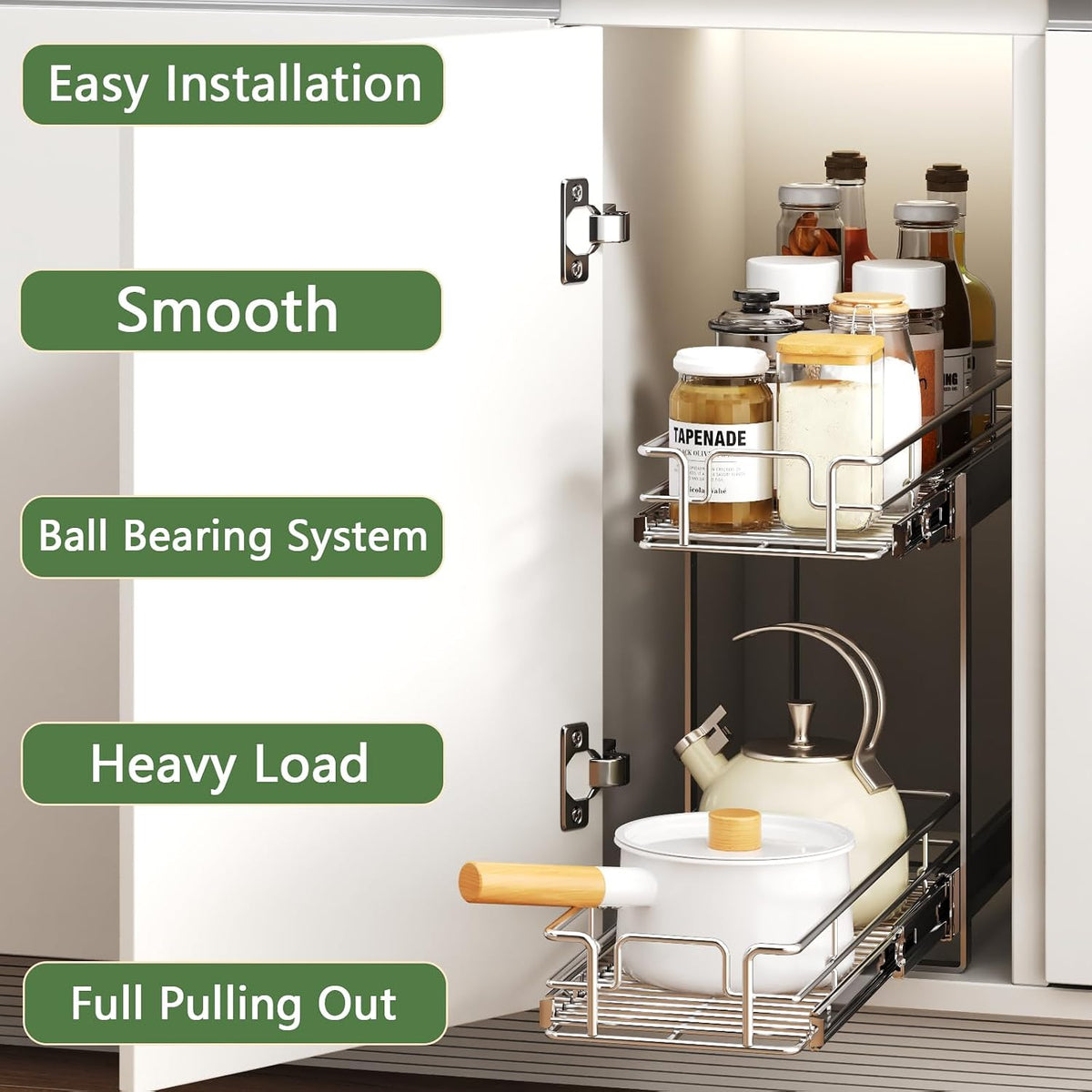 2 Tier Individual Pull Out Cabinet Organizer 71⁄2" W x 211⁄2" D, Heavy