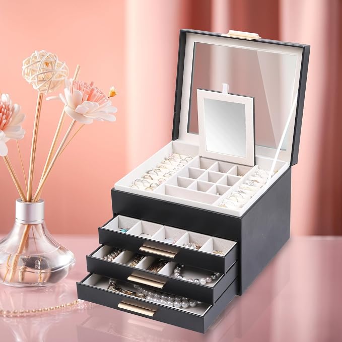 BOOVO Clear Lid Jewelry Box, 4 Layers Jewelry Organizer Large Jewelry Storage - Image 6