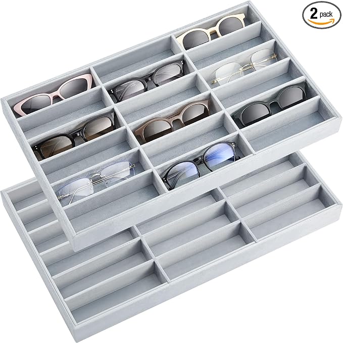 Amylove 2 Pcs Sunglass Organizer Trays Glasses Stackable Jewelry Trays Sunglass by Amylove