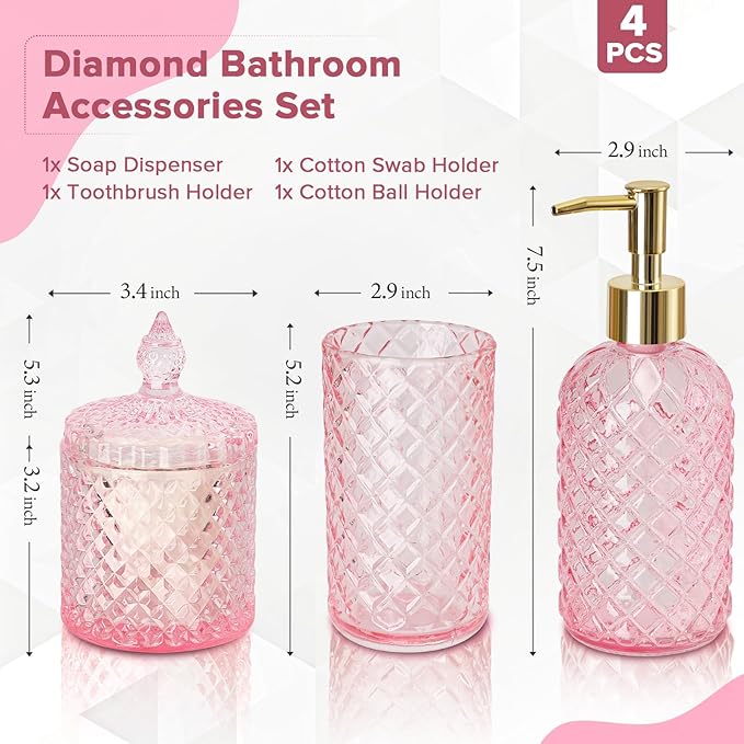 Pink Bathroom Accessories Set, 4 Pack Pink Bathroom Decor Accessory Sets - Image 2