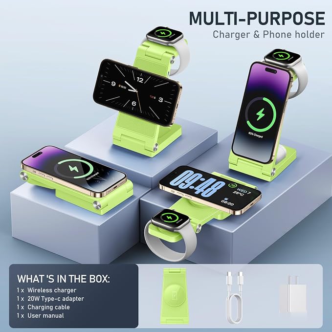 Magnetic Wireless Charger Stand, 3 in 1 Foldable Wireless Charging Station - Image 2
