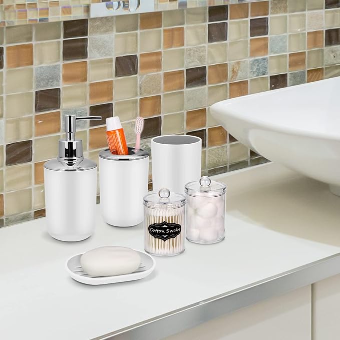 White Bathroom Set, 9 Piece Bathroom Accessories Set, Soap Dispenser, - Image 7