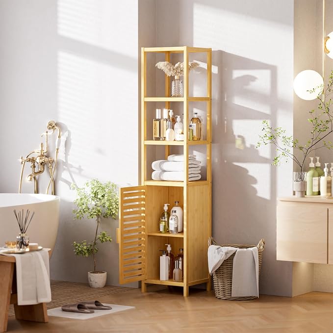 HITNET Bathroom Floor Cabinet, 6 Tier Tall Thin Linen Tower Storage Cabinet - Image 2